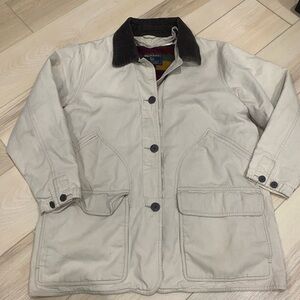 Woolrich Beige Utility Jacket with Dark Brown Corduroy Collar